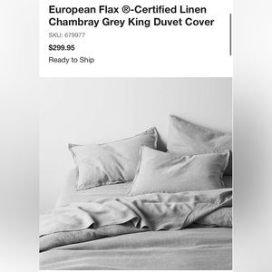 Crate and barrel flax linen duvet cover king size + Shams